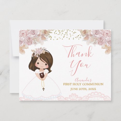 Boho Pink Floral Girl First Holy Communion