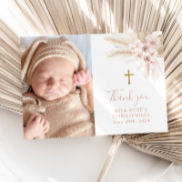 Boho Pink Floral Girls Baptism Christening