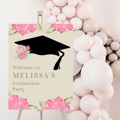 Boho Pink Floral Girls Graduation Welcome Sign