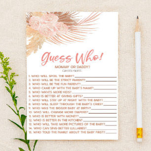 Boho Pink Floral Guess Who! Baby Shower Game Stationery