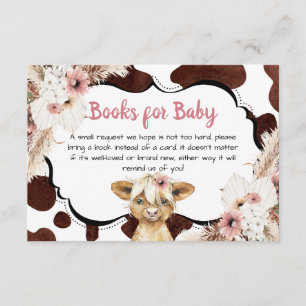 Boho Pink Floral Highland Cow Books For Baby Enclosure Card
