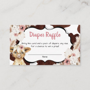 Boho Pink Floral Highland Cow Diaper Raffle Enclosure Card