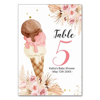 Boho Pink Floral Ice Cream Modern Table Number by HappyPartyStudio at Zazzle