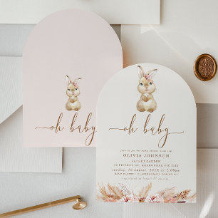 Boho Pink Floral Little Bunny Baby Shower Invitation