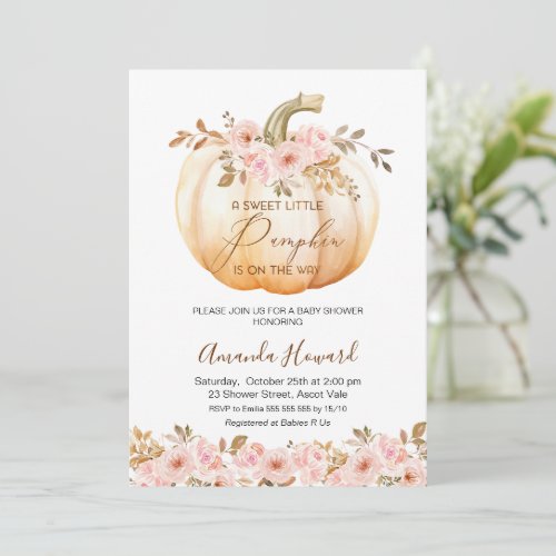 Boho Pink Floral Little Pumpkin Baby Shower Invitation