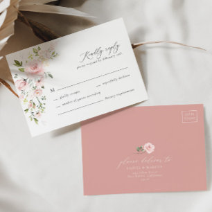 Boho Pink Floral Olive Elegant Wedding RSVP Card