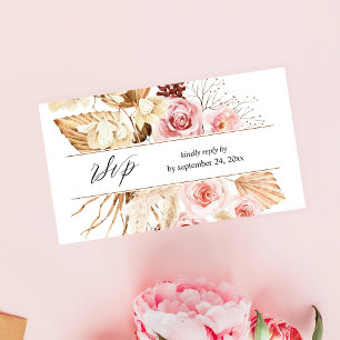 Boho Pink Floral & Pampas Grass 2SM Meal RSVP Enclosure Card