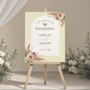Boho Pink Floral Pampas Grass Wedding Foam Board