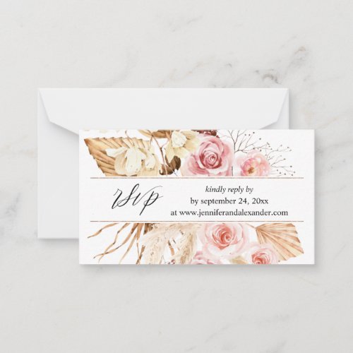 Boho Pink Floral  Pampas Website 2SM Meal RSVP Note Card