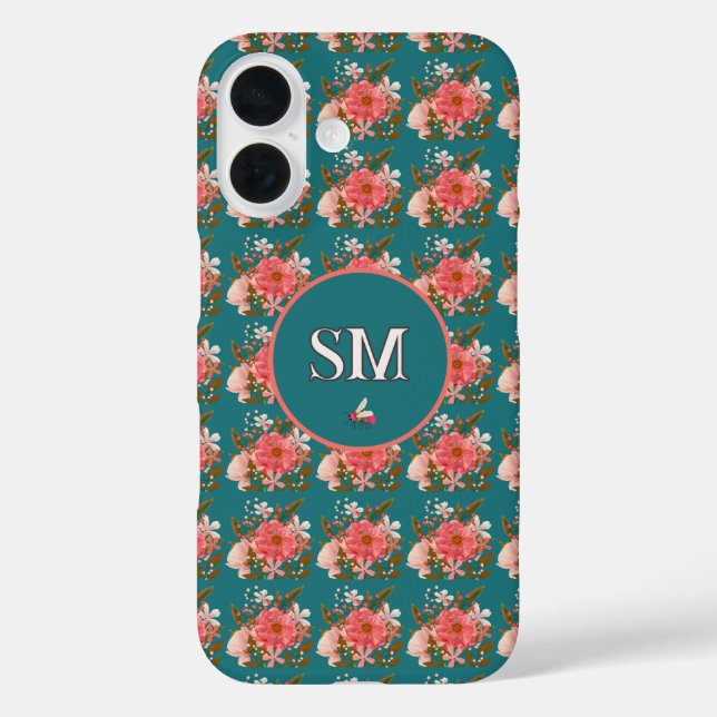  Boho Pink Floral Personalize Monogram Case-Mate iPhone Case (Back)