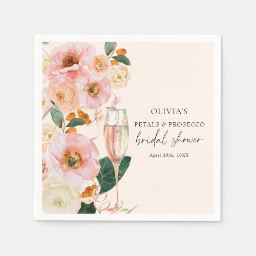 Boho Pink Floral Petals  Prosecco Bridal Shower Napkins