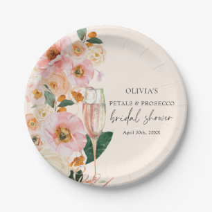Boho Pink Floral Petals & Prosecco Bridal Shower Paper Plates