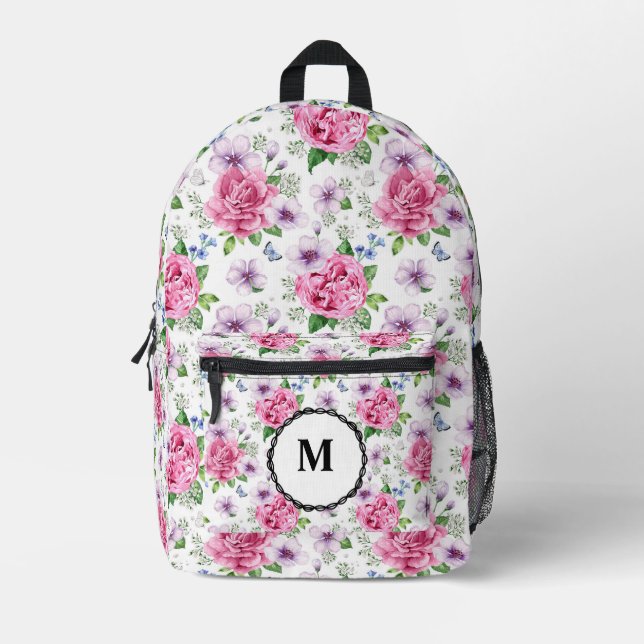 BoHo Pink Floral  Printed Backpack (Front)