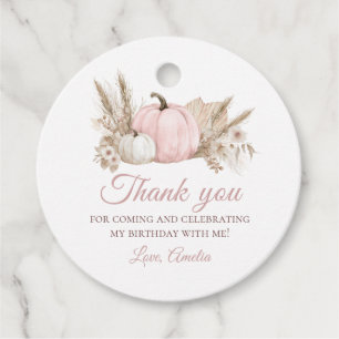 Boho Pink Floral Pumpkin 1st Birthday Favor Tags