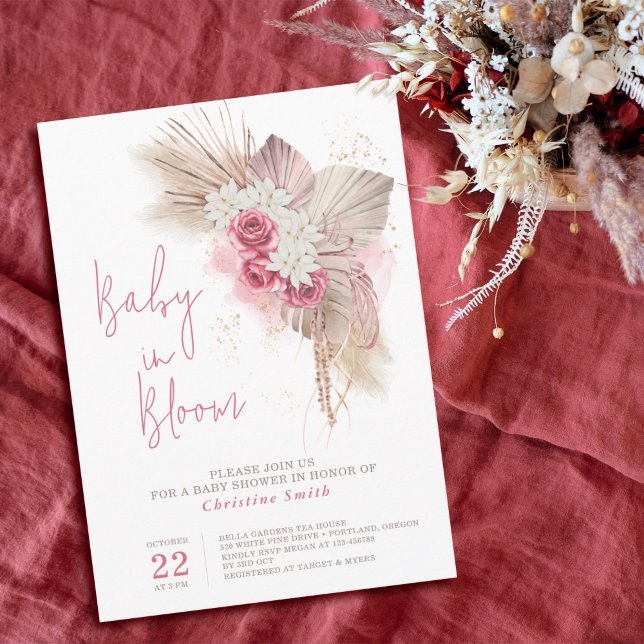 Boho Pink Floral Roses Watercolor Baby Shower Invitation (Creator Uploaded)