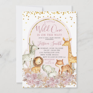 Boho Pink Floral Safari Wild One Baby Shower Invitation
