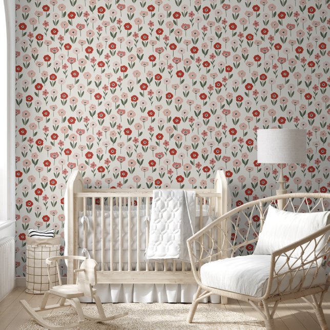 Boho Pink Floral Seamless Pattern Wallpaper (Kids)