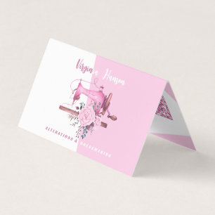 Boho Pink Floral Seamstress Sewing Machine Folded Business Card