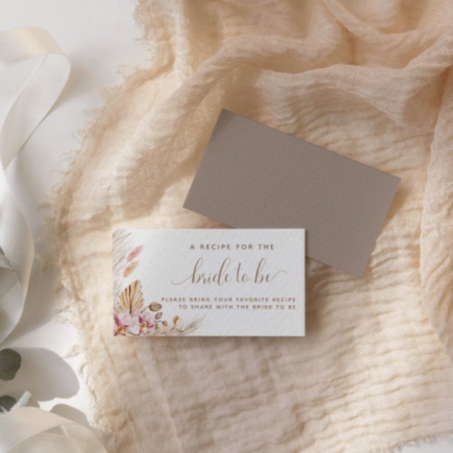Boho Pink Floral Share A Recipe | Bridal Shower Enclosure Card (Creator Uploaded)