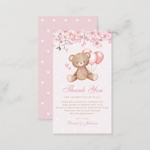 Boho Pink Floral Teddy Bear Baby Shower Thank You  Enclosure Card