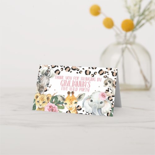 Boho Pink Floral Two Wild Safari Treat Bag Topper Place Card