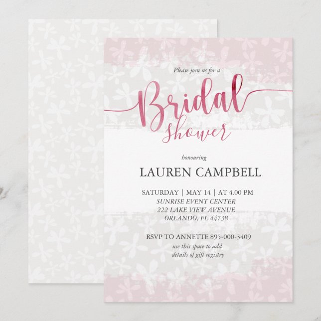 Boho Pink Floral Watercolor Bridal Shower Invitation (Front/Back)