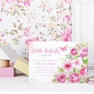 Boho Pink Floral Watercolor Butterfly Baby Shower Invitation