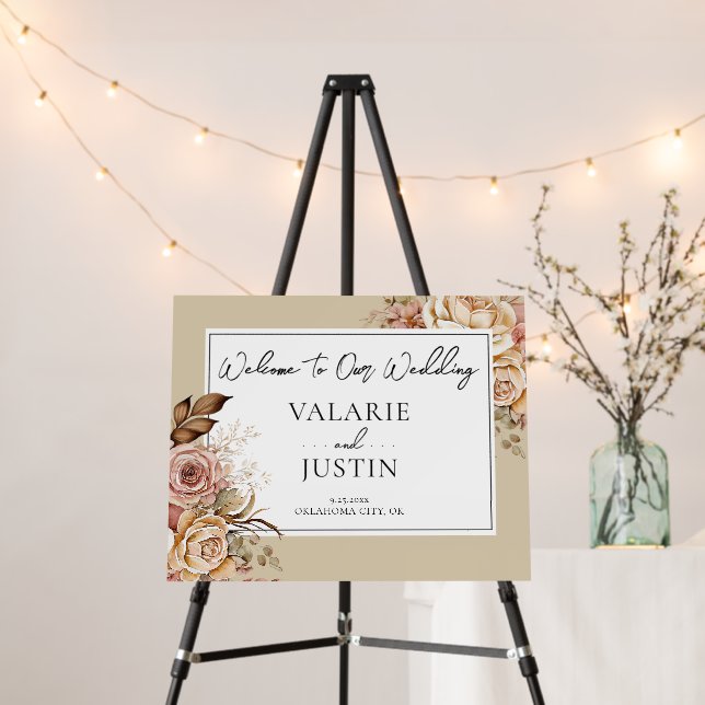 Boho Pink Floral Welcome Wedding Foam Board (In Situ (Stand))