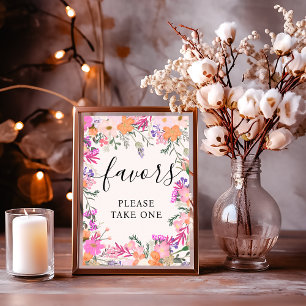 Boho Pink Floral Wildflowers Favors Bridal Shower Poster