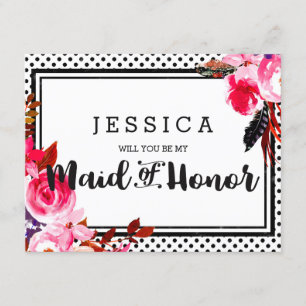 Boho Pink Floral Will You Be My Maid of Honor Invitation