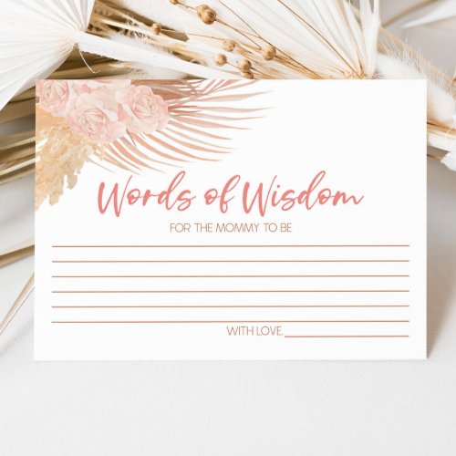Boho Pink Floral Words of Wisdom Baby Shower Advice Card