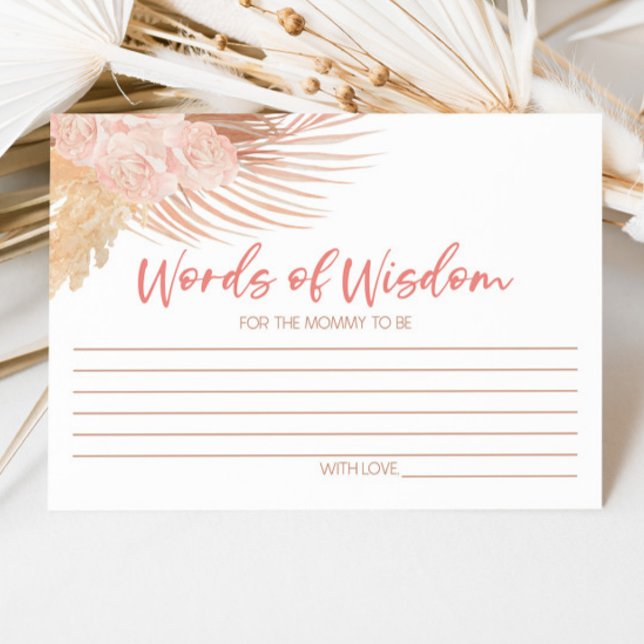 Boho Pink Floral Words of Wisdom Baby Shower Advice Card (Creator Uploaded)