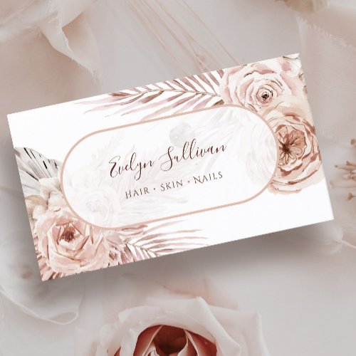 Boho pink flowers business card