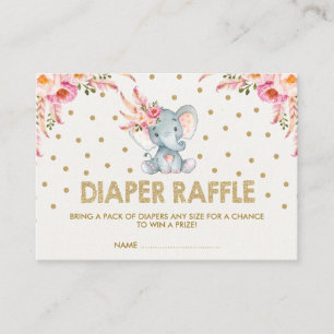 Boho Pink Flowers Elephant Diaper Raffle Ticket Enclosure Card