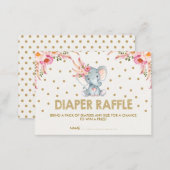 Boho Pink Flowers Elephant Diaper Raffle Ticket Enclosure Card (Front/Back)