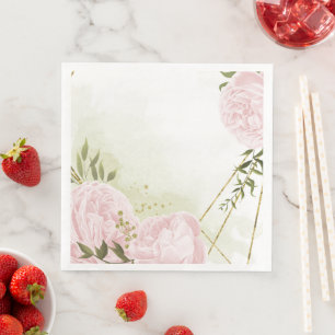 Boho pink flowers green leaves botanical paper dinner napkins