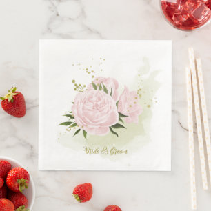 Boho pink flowers green leaves botanical paper dinner napkins