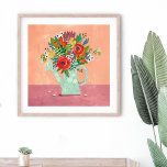Boho pink Flowers illustration  Poster<br><div class="desc">Cute boho flowers red and pink spring watering can floral bouquet illustration for the perfect gift for your mother on mothers day. Original artwork by Caroline Bonne Müller</div>