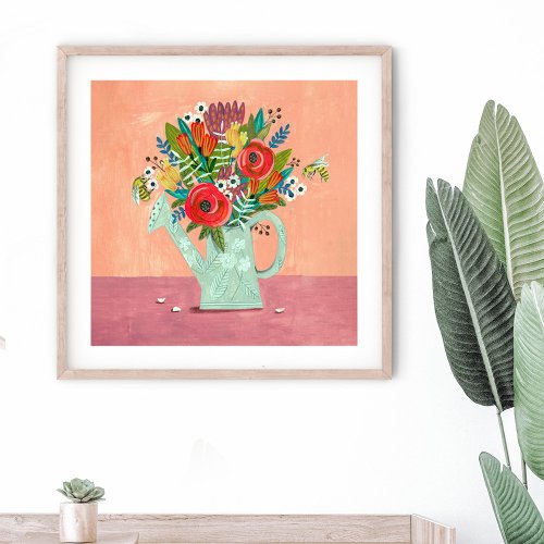 Boho pink Flowers illustration  Poster