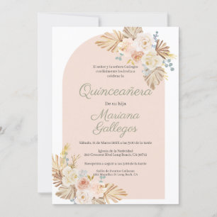 Boho pink frame Quinceanera invitation