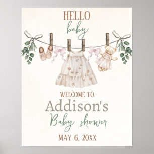 Boho Pink Girl Baby Clothes Baby Shower Welcome Poster