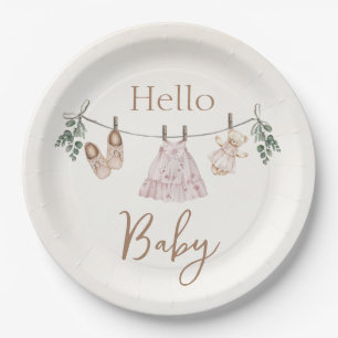 Boho pink Girl Baby Clothes Paper Plates