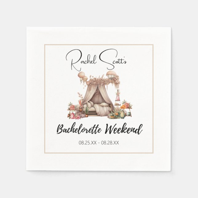 Boho Pink Glamping Bachelorette Party Weekend  Napkins (Front)