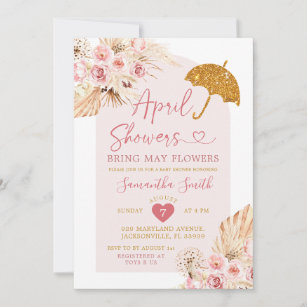 Boho Pink Gold April Showers Baby Shower Invitation