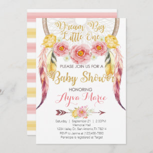 Boho Pink Gold Dreamcatcher Baby Shower Invitation