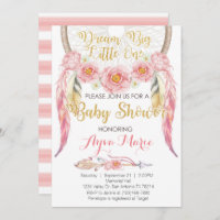 Boho Pink Gold Dreamcatcher Baby Shower Invitation