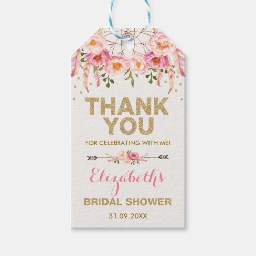 Boho Pink Gold Flowers Bridal Shower Favors Gift Tags