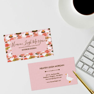 Boho Pink Goose Waterlily Floral Pattern Business Card
