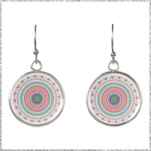 Boho Pink Green and Blue Mandala Earrings