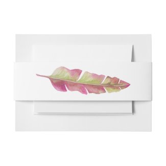 Boho Pink & Green Feather-  Invitation Belly Band